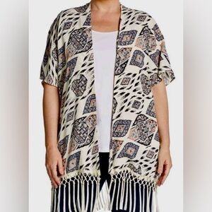 Vince Camuto Marrakech Fringed Tasseled Kimono Cardigan Topper Cover-Up Size 1X